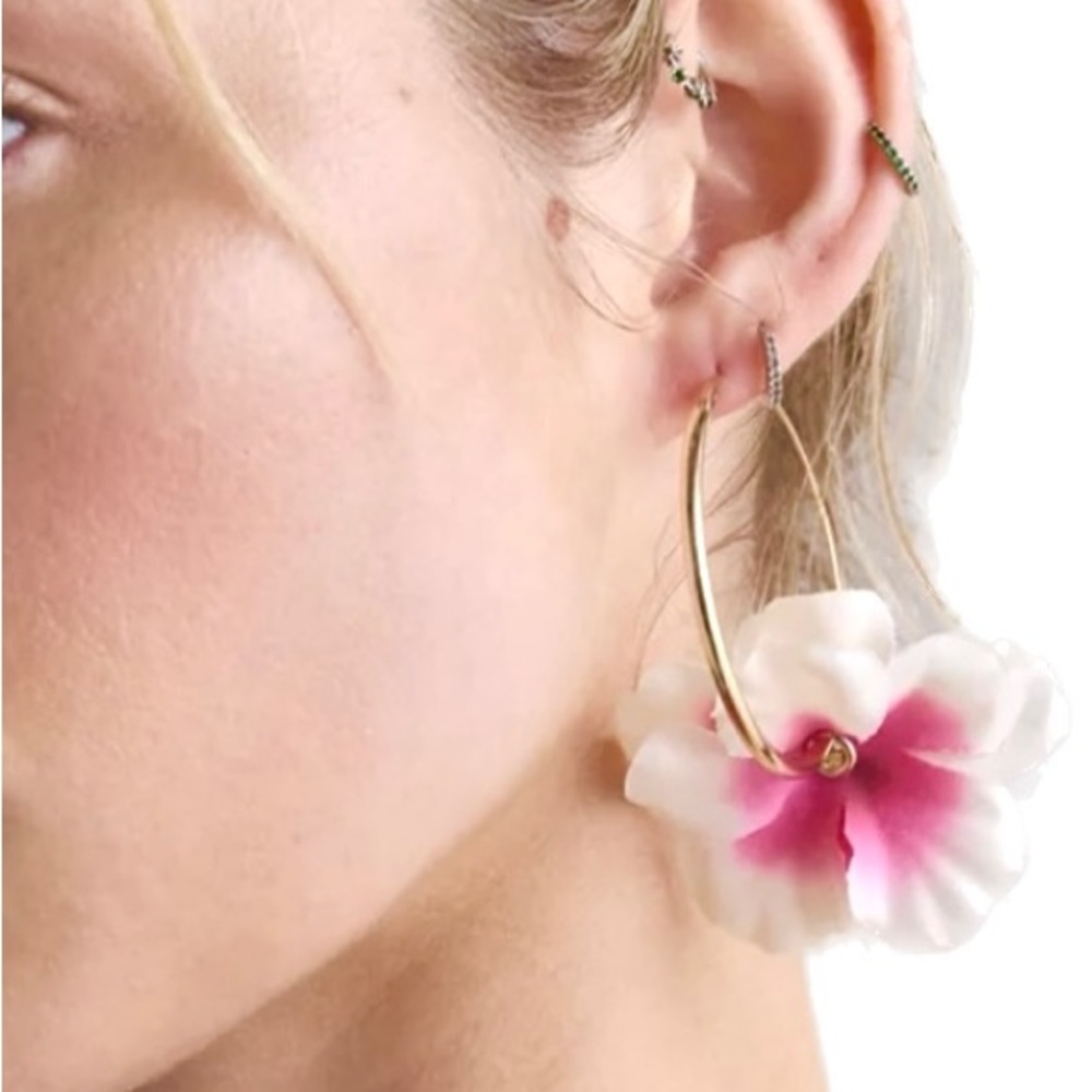 Gold Hoop Earrings with Flower Accent
